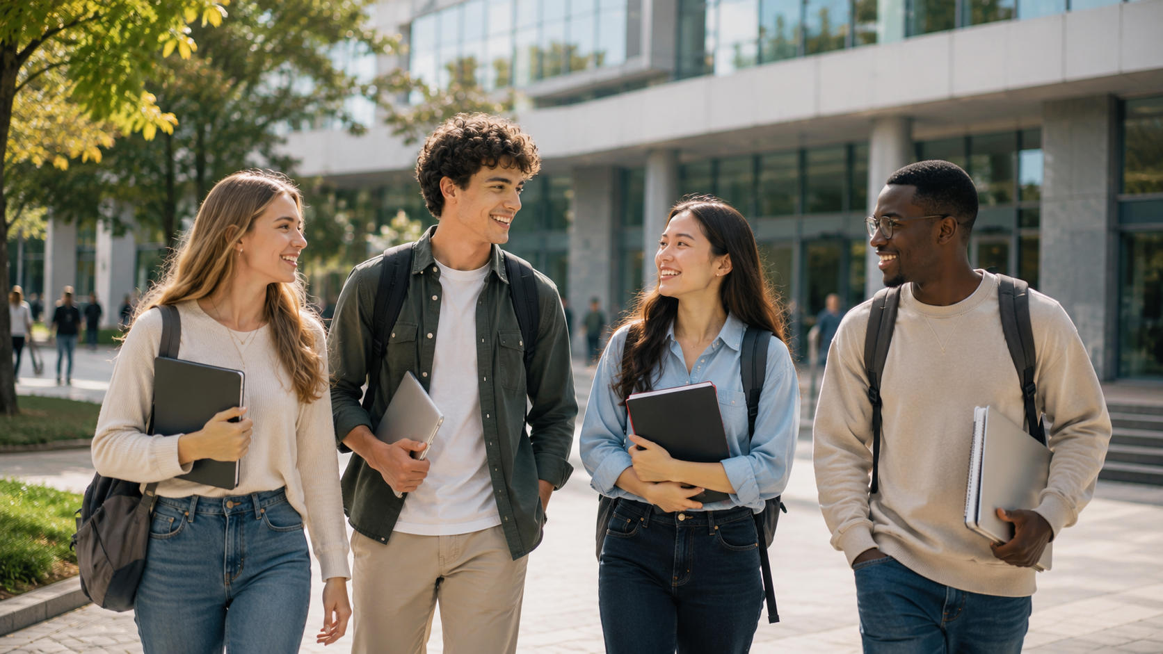 Students walking on a university campus