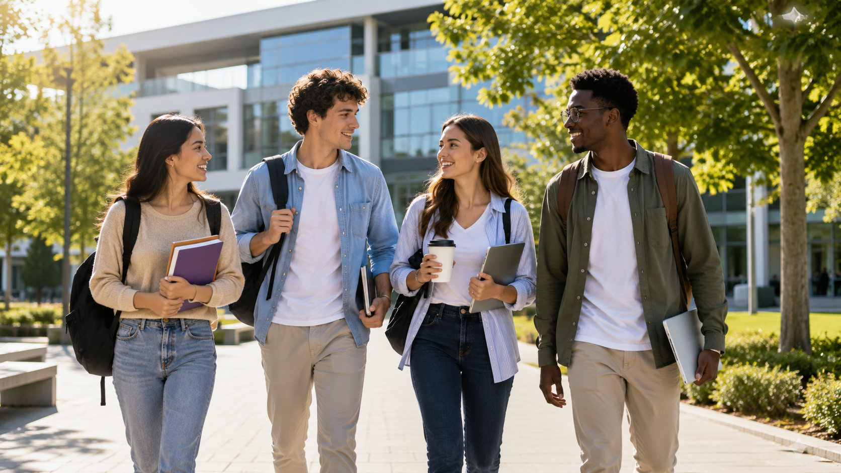 International students walking on a modern university campus